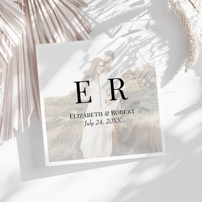 Modern Elegant Custom Photo Monogram Wedding Napkins (Modern Elegant Custom Photo Monogram Wedding Napkins on a sunny white table.)
