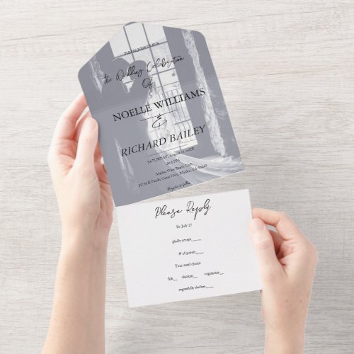 Modern Elegant Custom Photo Wedding All In One Invitation