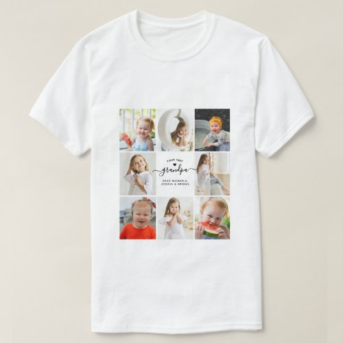 Modern Elegant Custom Text 8_Photo Collage Grandpa T_Shirt