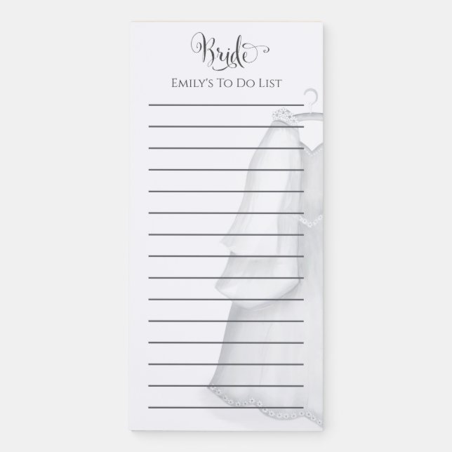 Modern Elegant Cute Bride Stylish To Do List  Magnetic Notepad (Front)