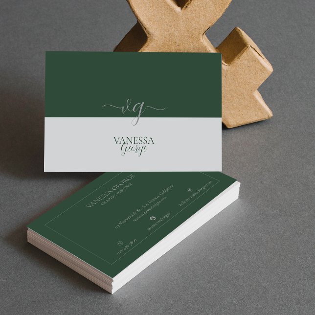 Modern Elegant Cute Green Grey Monogram Custom Business Card (Modern Elegant Cute Green Grey Monogram Custom Business Card)