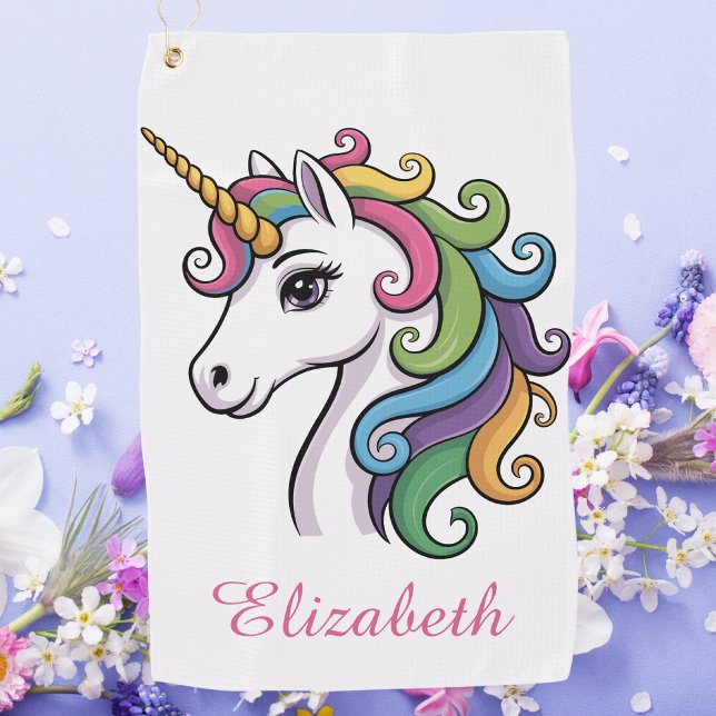 Modern Elegant Cute Unicorn Simple Monogrammed Golf Towel (Creator Uploaded)