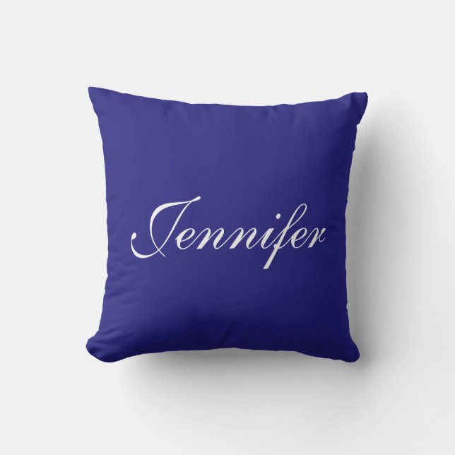 Modern Elegant Cute Unique Blue Calligraphy Throw Pillow (Front)