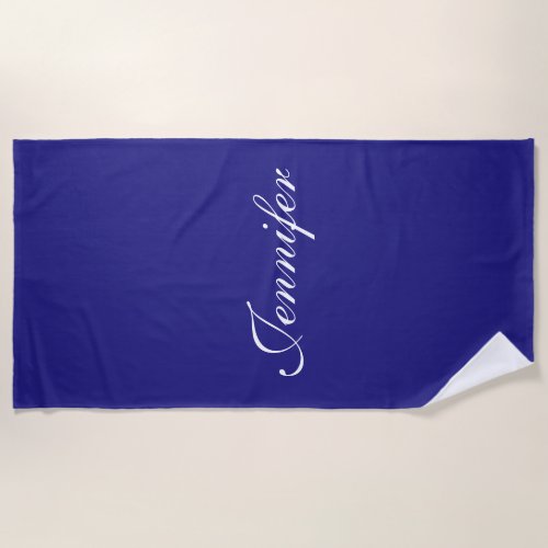 Modern Elegant Cute Unique Deep Blue Calligraphy Beach Towel