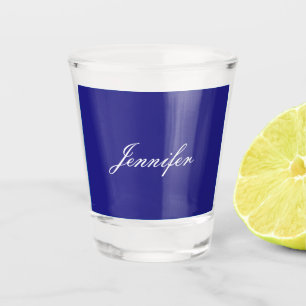 Modern Elegant Cute Unique Deep Blue Calligraphy Shot Glass