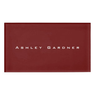 Modern Elegant Cute Unique Stylish Dark Red Color Name Tag