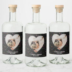 Modern Elegant Cute Whimsical Heart Photo Wedding Liquor Bottle Label