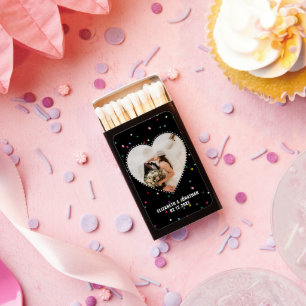 Modern Elegant Cute Whimsical Heart Photo Wedding Matchboxes