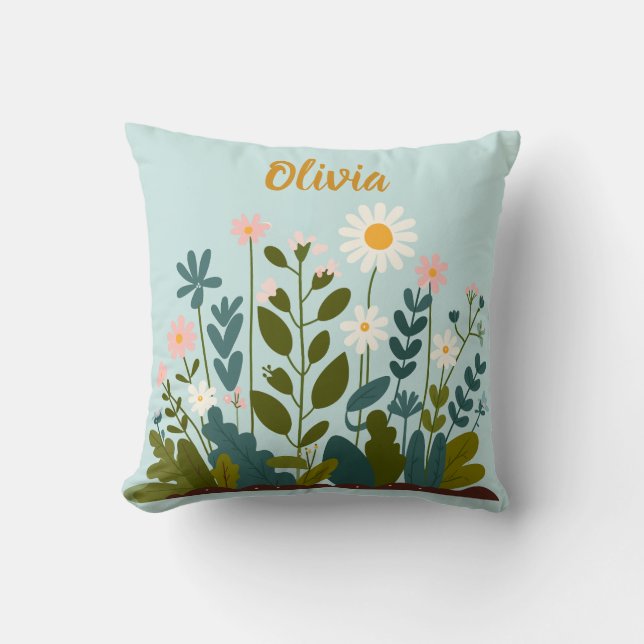 Modern Elegant  Daisies Floral Personalized Throw Pillow (Front)