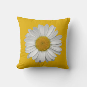 Modern Elegant Daisy Flower on Mustard Yellow Throw Pillow