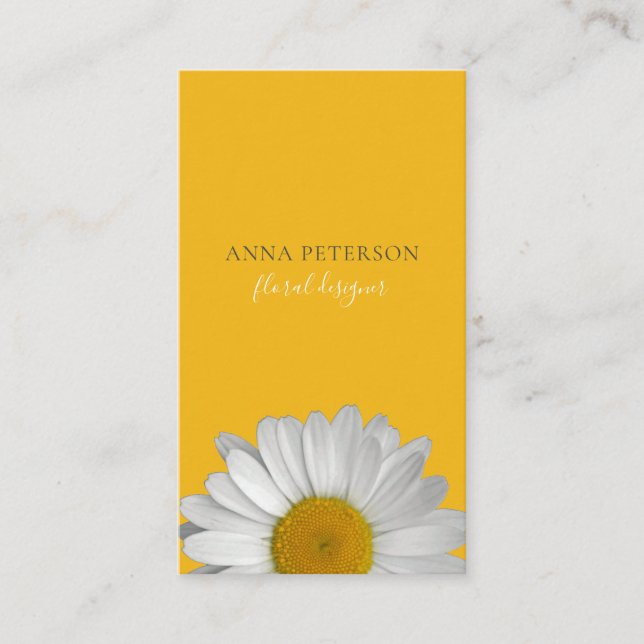 Modern Elegant Daisy Flower on Yellow Black Business Card (Front)