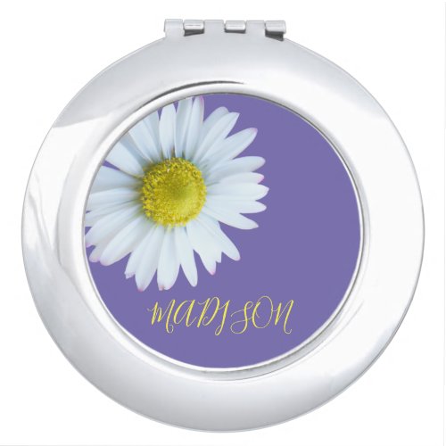 Modern Elegant daisy purple Name Compact Mirror