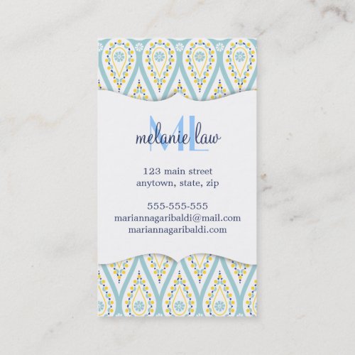 Modern Elegant Damask Blue Paisley Personalized Business Cards