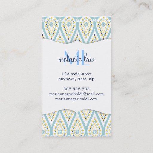 Customizable Modern Elegant Damask Blue Paisley Personalized Business Cards