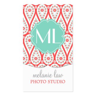 Modern Elegant Damask Coral Paisley Personalized Business Cards