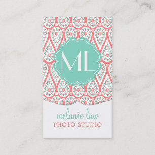Modern Elegant Damask Coral Paisley Personalized Business Card