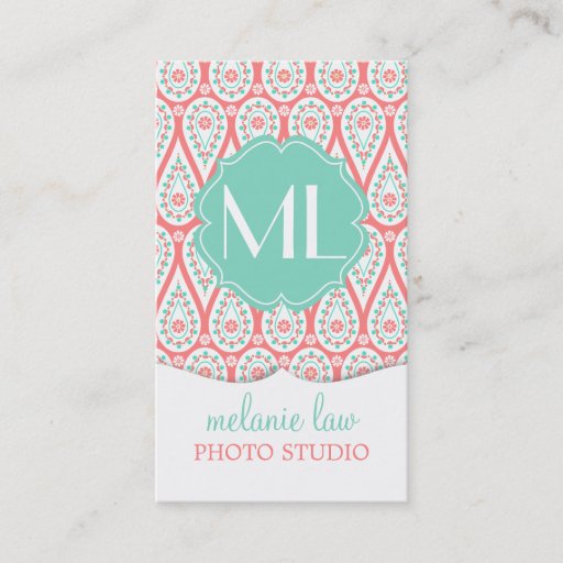 Customizable Modern Elegant Damask Coral Paisley Personalized Business Card