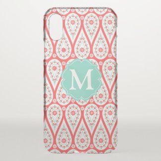 Modern Elegant Damask Coral Paisley Personalized iPhone X Case