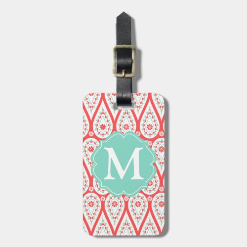 Modern Elegant Damask Coral Paisley Personalized Luggage Tag