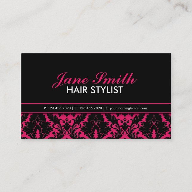 Modern Elegant Damask Floral Professional Stylish Business Card (Front)