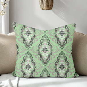 Modern Elegant Damask Pattern Sage Green Throw Pillow