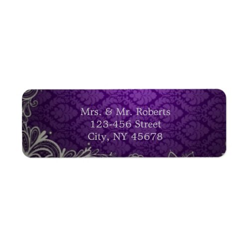 modern elegant damask purple wedding label