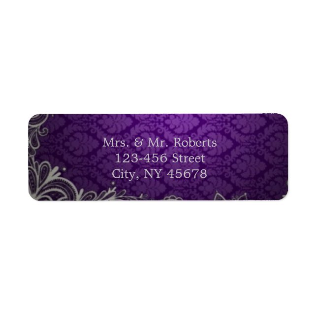 modern elegant damask purple wedding label (Front)
