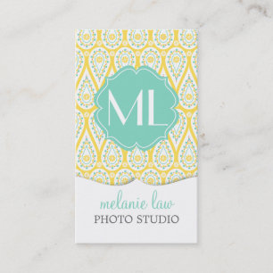Modern Elegant Damask Yellow Paisley Personalized Business Card