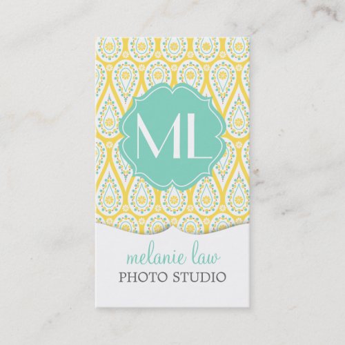 Modern Elegant Damask Yellow Paisley Personalized Business Card Templates