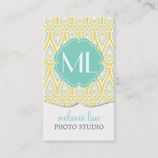 Customizable Modern Elegant Damask Yellow Paisley Personalized Business Card Templates