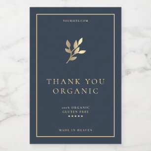 Modern Elegant Dark Blue Gold Simple Botanical Food Label