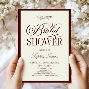 Modern Elegant Dark Burgundy Ivory Bridal Shower Invitation