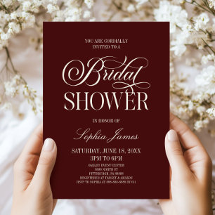 Modern Elegant Dark Burgundy Ivory Bridal Shower Invitation