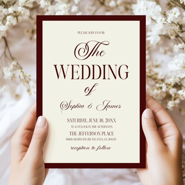 Modern Elegant Dark Burgundy Ivory Wedding Invitation (Creator Uploaded)