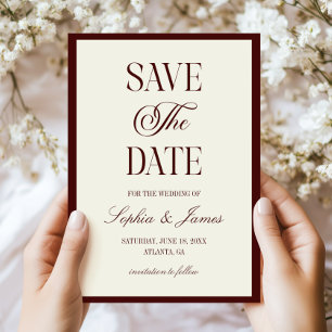 Modern Elegant Dark Burgundy Ivory Wedding Save The Date