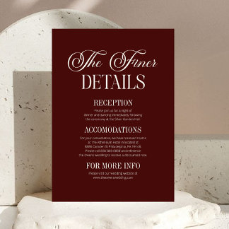 Modern Elegant Dark Burgundy Wedding Details Enclosure Card