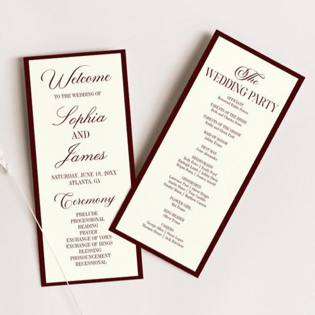 Modern Elegant Dark Burgundy Wedding Program (Creator Uploaded)