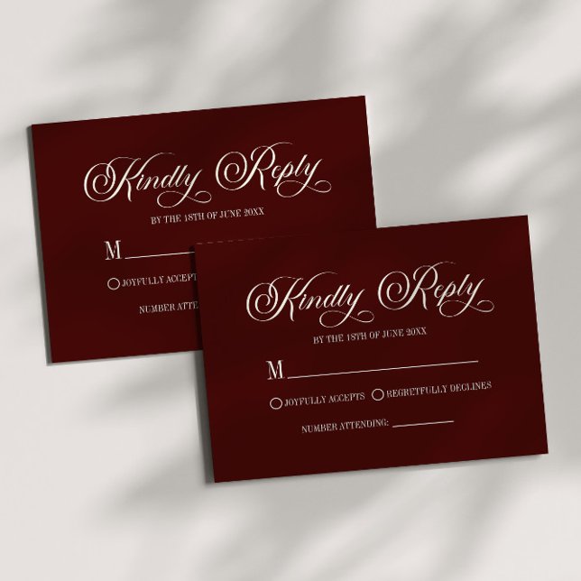 Modern Elegant Dark Burgundy Wedding RSVP Card (Creator Uploaded)