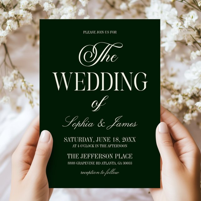 Modern Elegant Dark Deep Green Ivory Wedding Invitation (Creator Uploaded)