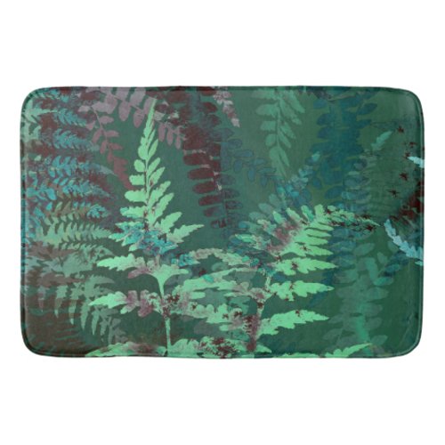 Modern Elegant Dark Emerald Green Ferns  Bath Mat