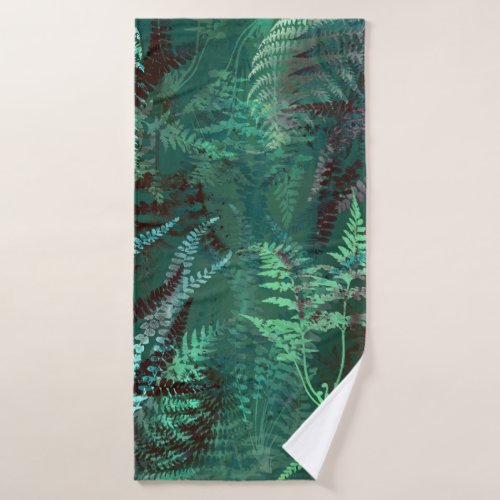 Modern Elegant Dark Emerald Green Ferns Bath Towel Set