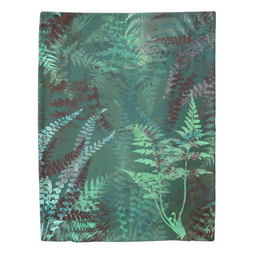 Modern Elegant Dark Emerald Green Ferns Duvet Cover