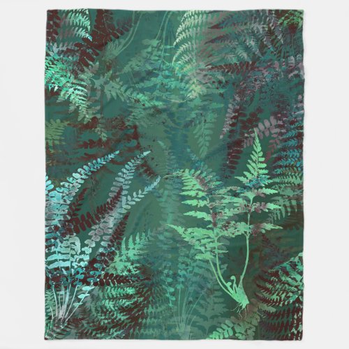 Modern Elegant Dark Emerald Green Ferns Fleece Blanket