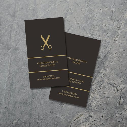 Modern Elegant Dark Faux Gold Hair Stylist Business Card