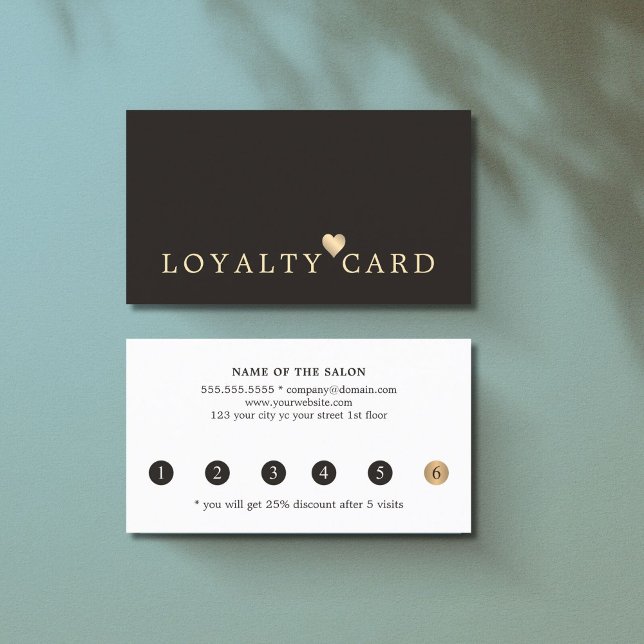 Modern Elegant Dark faux Gold Heart Beauty Loyalty Card (Creator Uploaded)