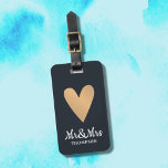 Modern Elegant Dark Faux Gold Heart Mr&Mrs Luggage Tag<br><div class="desc">Cool customizable luggage tag with dark background / faux gold heart shape / Mr&Mrs text. You can add your names and address to it.</div>