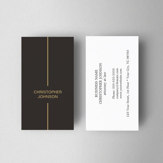 Modern Elegant Dark Faux Gold Line Attorney Business Card (Creator Uploaded)