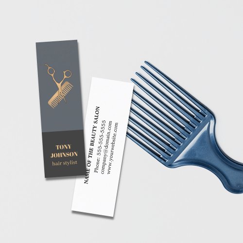 Modern Elegant Dark Faux Gold Scissors Comb Mini Business Card