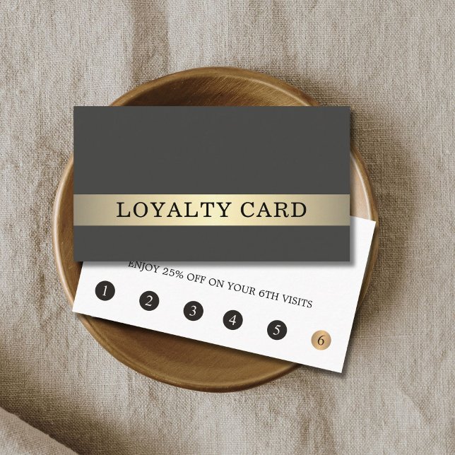 Modern Elegant Dark Faux Gold Stripe  Loyalty Card (Creator Uploaded)
