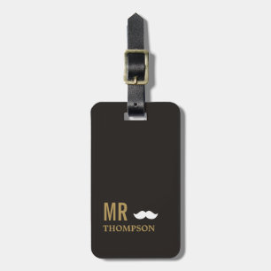 Modern Elegant Dark Golden White Mustache Mr Luggage Tag